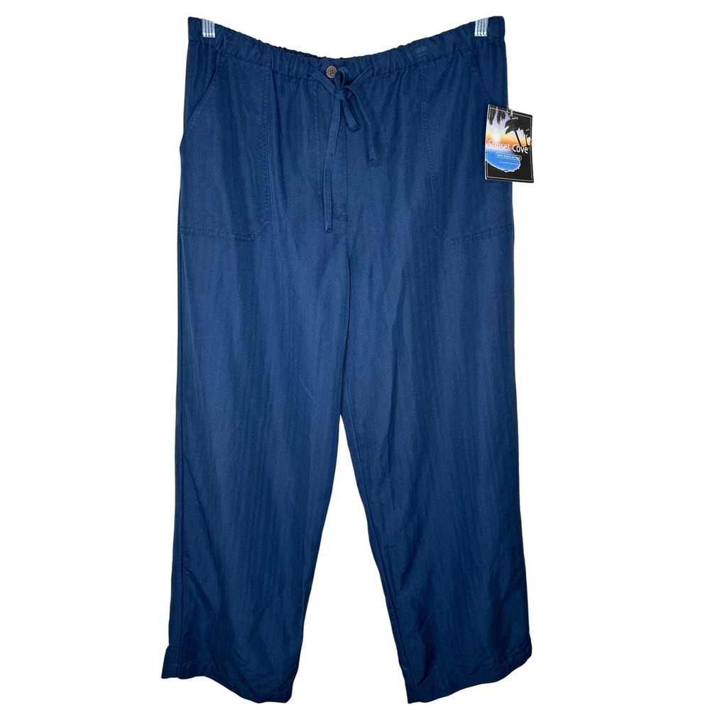 Sunset Cove NWT Women's‎ Blue Rayon Blend Casual Wide leg Pants XL Drawstring